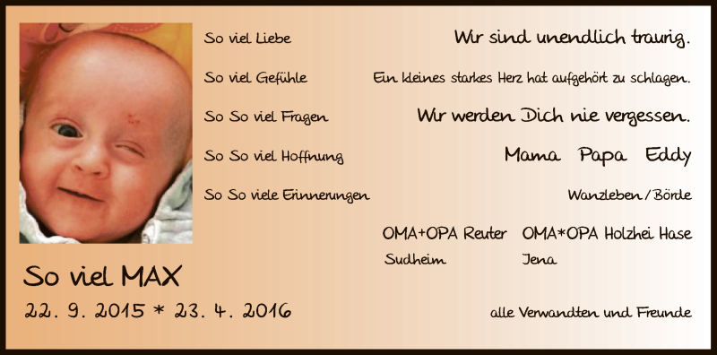  Traueranzeige für Max  vom 30.04.2016 aus HNA