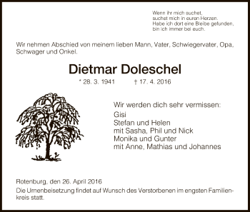 Traueranzeige von Dietmar Doleschel von HNA