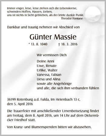 Traueranzeige von Günter Massie von HNA