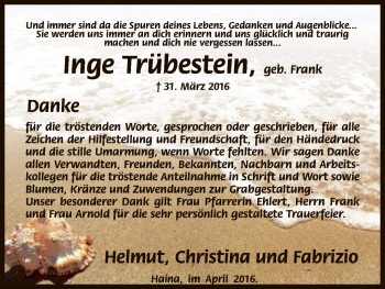 Traueranzeige von Inge Trubestein von HNA