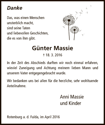 Traueranzeige von Günter Massie von HNA