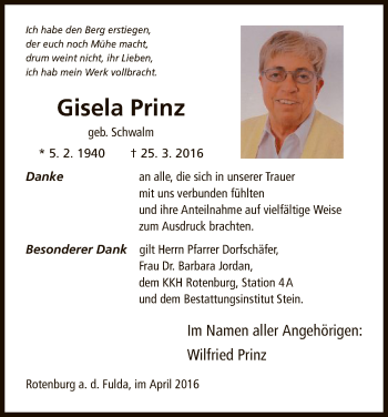 Traueranzeige von Gisela Prinz von HNA