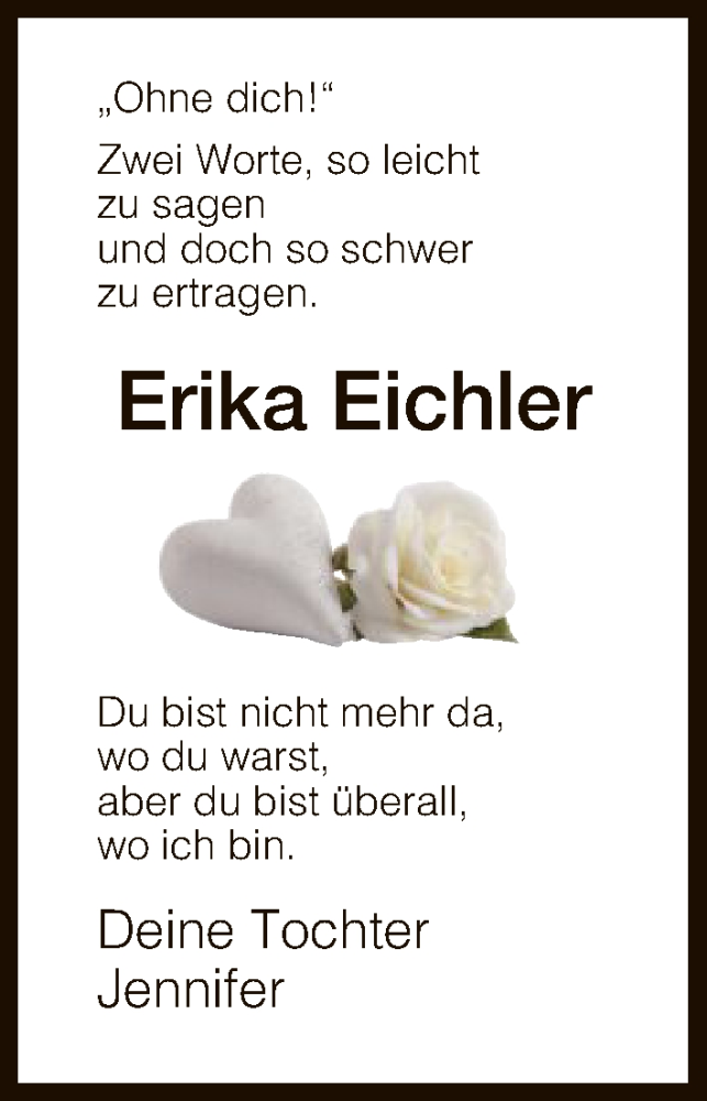  Traueranzeige für Erika Eichler vom 28.04.2016 aus HNA