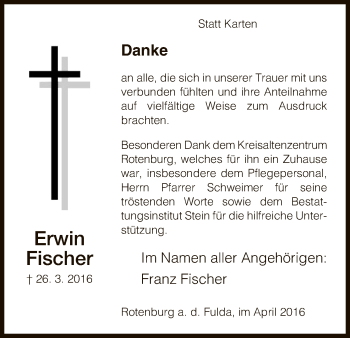 Traueranzeige von Erwin Fischer von HNA