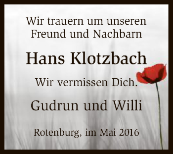 Traueranzeige von Hans Klotzbach von HNA