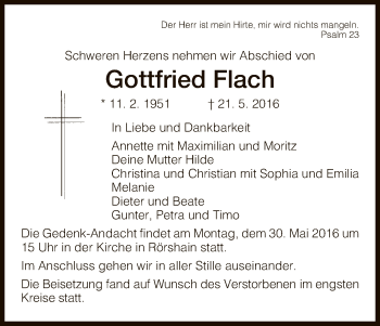 Traueranzeige von Gottfried Flach von HNA