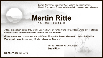 Traueranzeige von Martin Ritte von HNA
