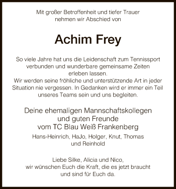 Traueranzeige von Achim Frey von HNA