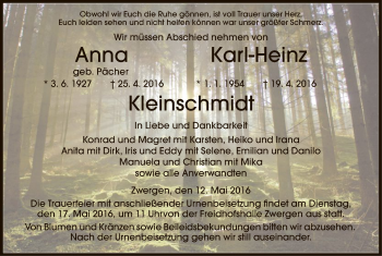 Traueranzeige von Anna und Karl-Heinz Klienschmidt von HNA