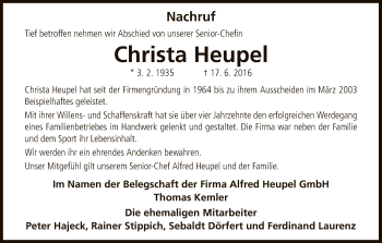Traueranzeige von Christa Heupel von HNA