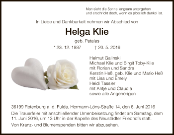 Traueranzeige von Helga Klie von HNA