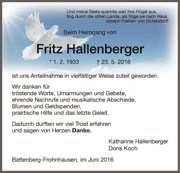 Traueranzeige von Fritz Hallenberger von HNA