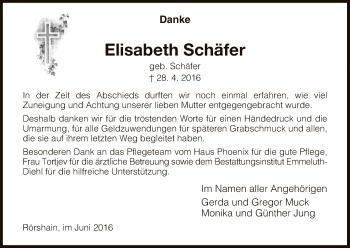 Traueranzeige von Elisabeth Schäfer von HNA