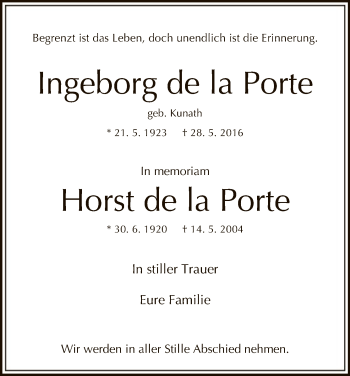Traueranzeige von Ingeborg und Horst de la Porte von HNA