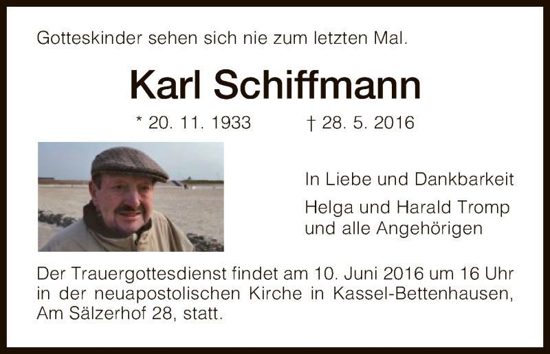  Traueranzeige für Karl Schiffmann vom 04.06.2016 aus HNA
