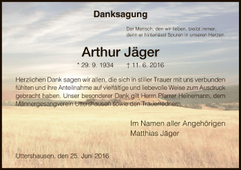 Traueranzeige von Arthur Jäger von HNA