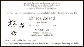 Traueranzeige von Elfriede Volland von HNA