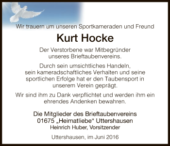 Traueranzeige von Kurt Hocke von HNA