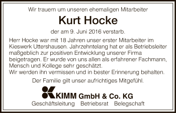 Traueranzeige von Kurt Hocke von HNA