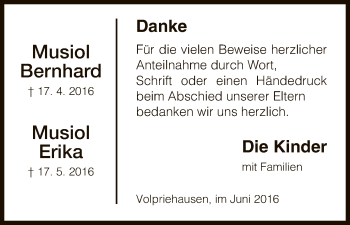 Traueranzeige von Bernhard und Erika Musiol von HNA