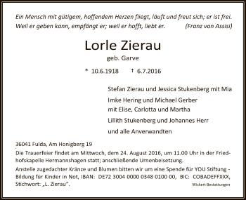 Traueranzeige von Lorle Zierau von HNA