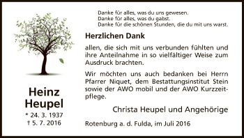 Traueranzeige von Heinz Heupel von HNA