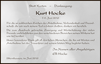 Traueranzeige von Kurt Hocke von HNA