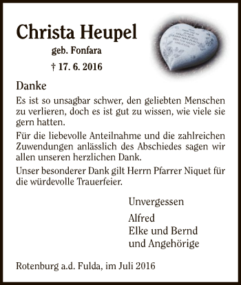 Traueranzeige von Christa Heupel von HNA