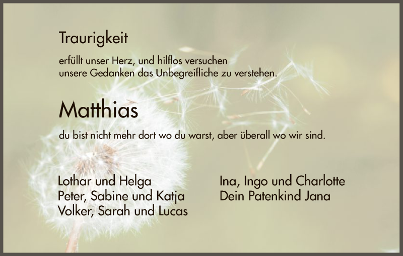  Traueranzeige für Matthias Alt vom 08.07.2016 aus HNA