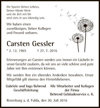 Traueranzeige von Carsten Gessler von HNA