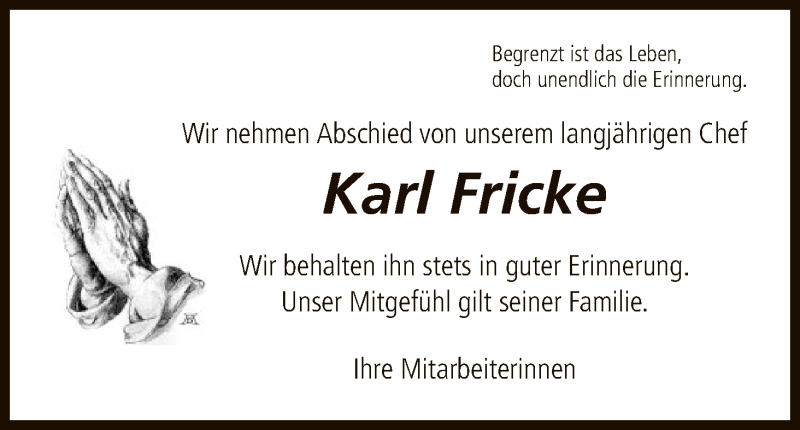 Traueranzeige für Karl Fricke vom 18.07.2016 aus HNA
