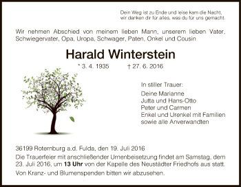 Traueranzeige von Harald Winterstein von HNA