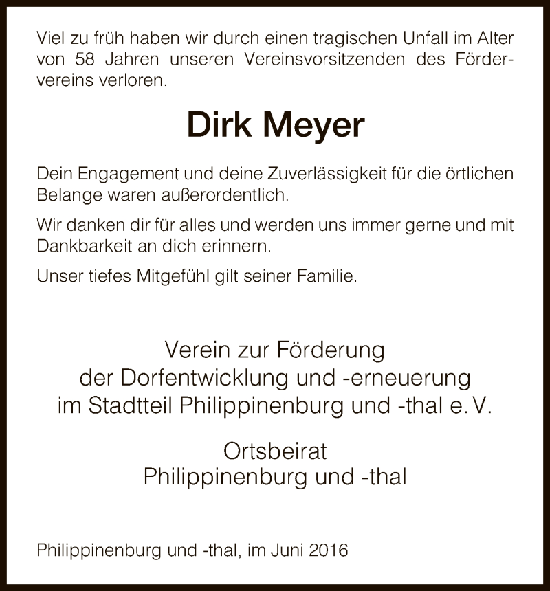  Traueranzeige für Dirk Meyer vom 02.07.2016 aus HNA