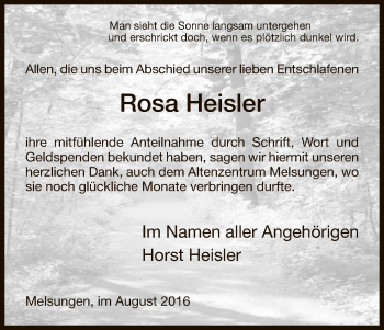 Traueranzeige von Rosa Heisler von HNA