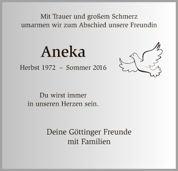 Traueranzeige von Aneka  von HNA