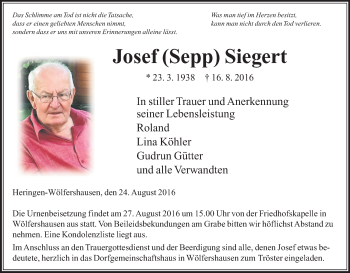 Traueranzeige von Klaus Duurland von HNA