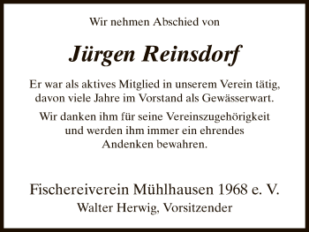 Traueranzeige von Jürgen Reinsdorf von HNA