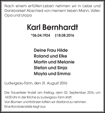 Traueranzeige von Wolfgang Seeger von HNA