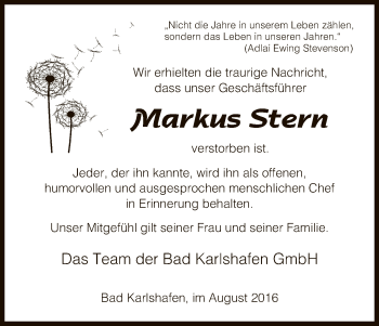 Traueranzeige von Markus Stern von HNA
