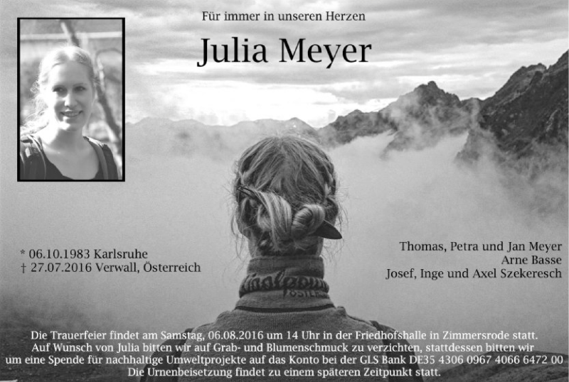  Traueranzeige für Julia Meyer vom 03.08.2016 aus HNA
