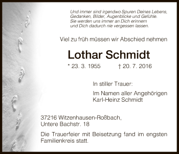 Traueranzeige von Lothar Schmidt von HNA