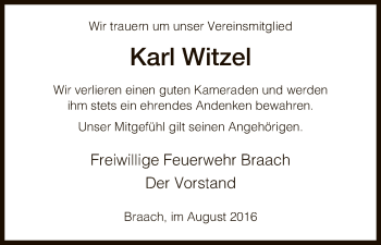 Traueranzeige von Karl Witzel von HNA