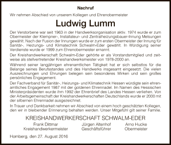 Traueranzeige von Ludwig Lumm von HNA