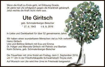 Traueranzeige von Ute Giritsch von HNA