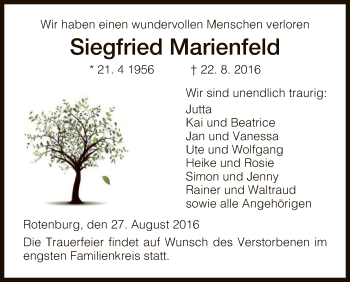 Traueranzeige von Siegfried Marienfeld von HNA