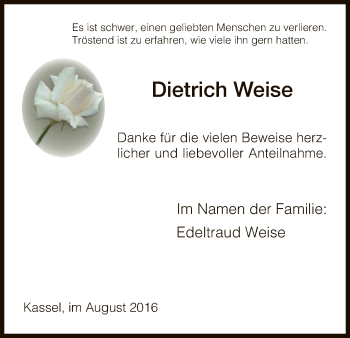 Traueranzeige von Dietrich Weise von HNA
