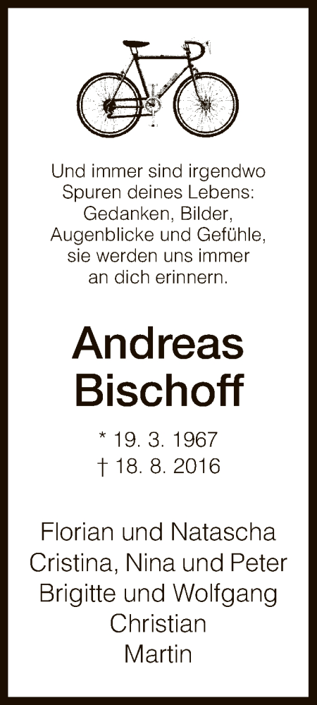  Traueranzeige für Andreas Bischoff vom 26.08.2016 aus HNA