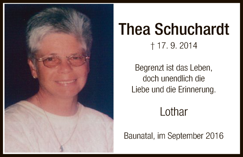  Traueranzeige für Thea Schuchardt vom 17.09.2016 aus HNA