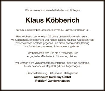 Traueranzeige von Klaus Köbberich von HNA