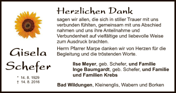 Traueranzeige von Gisela Schefer von HNA